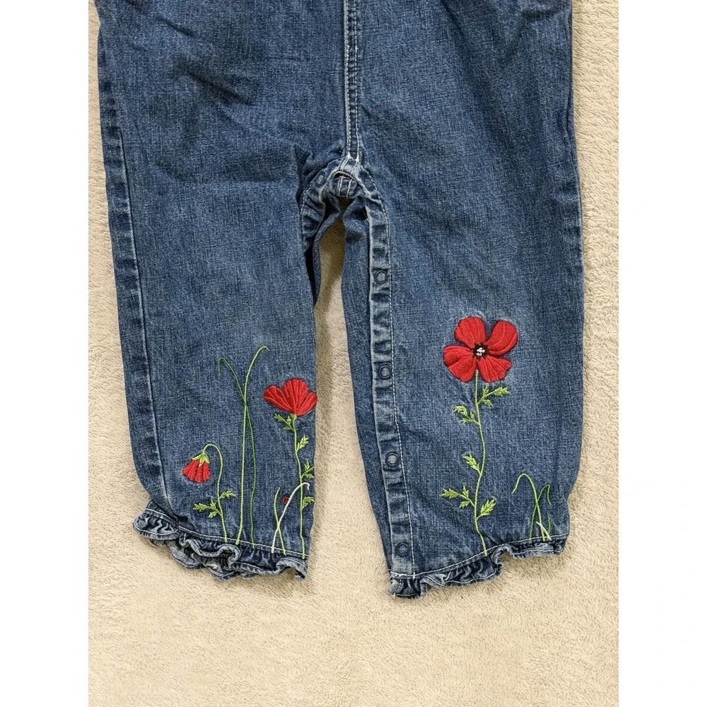 VTG 2002 Gymboree Poppies Girls 3T Denim Jean Overall Romper Embroidered Flower